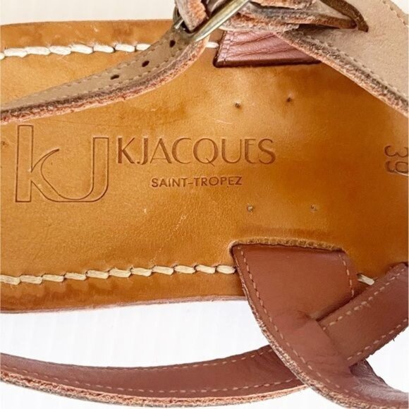 K.Jacques Barigoule leather sandal two wide bands natural honey tan 8.5 - Picture 4 of 11